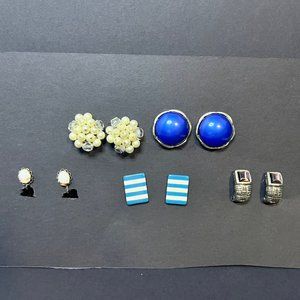 Vintage Lot Of 5 Silver Tone Clip On Earrings (3560)